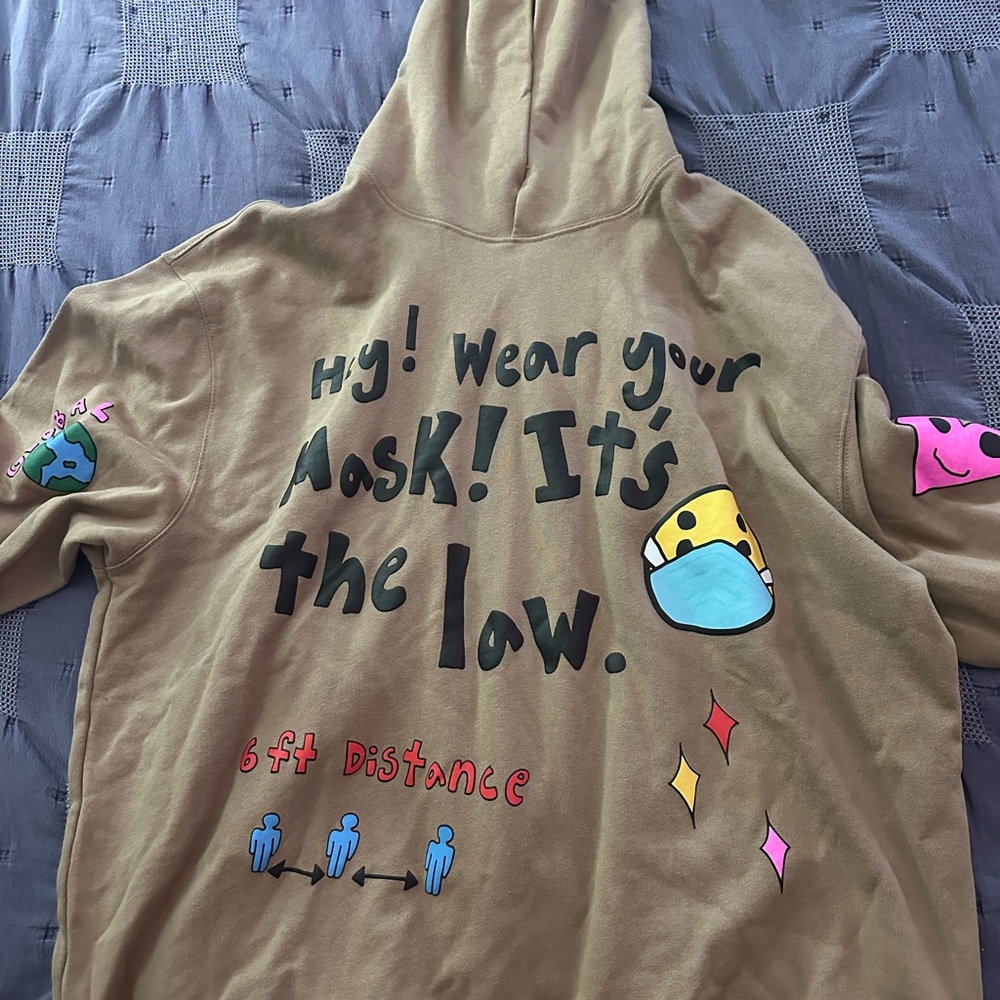 Brown Graphic Hoodie with Colorful Designs